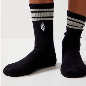 NWT Free People Movement Flash Stripe Logo Sock O/S in Black with Silver Stripes